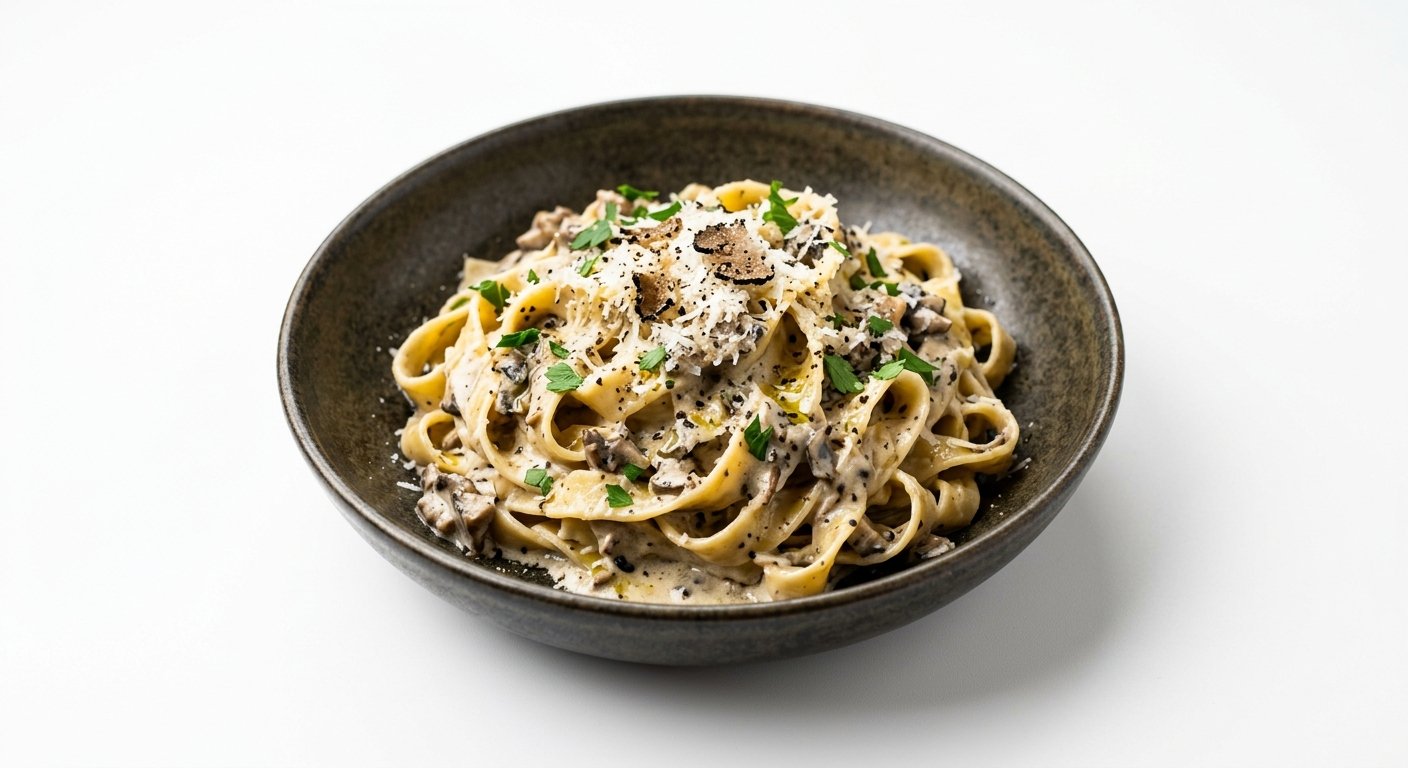TAGLIATELLE CU MASCARPONE SI CREMA DE CIUPERCI CU TRUFE