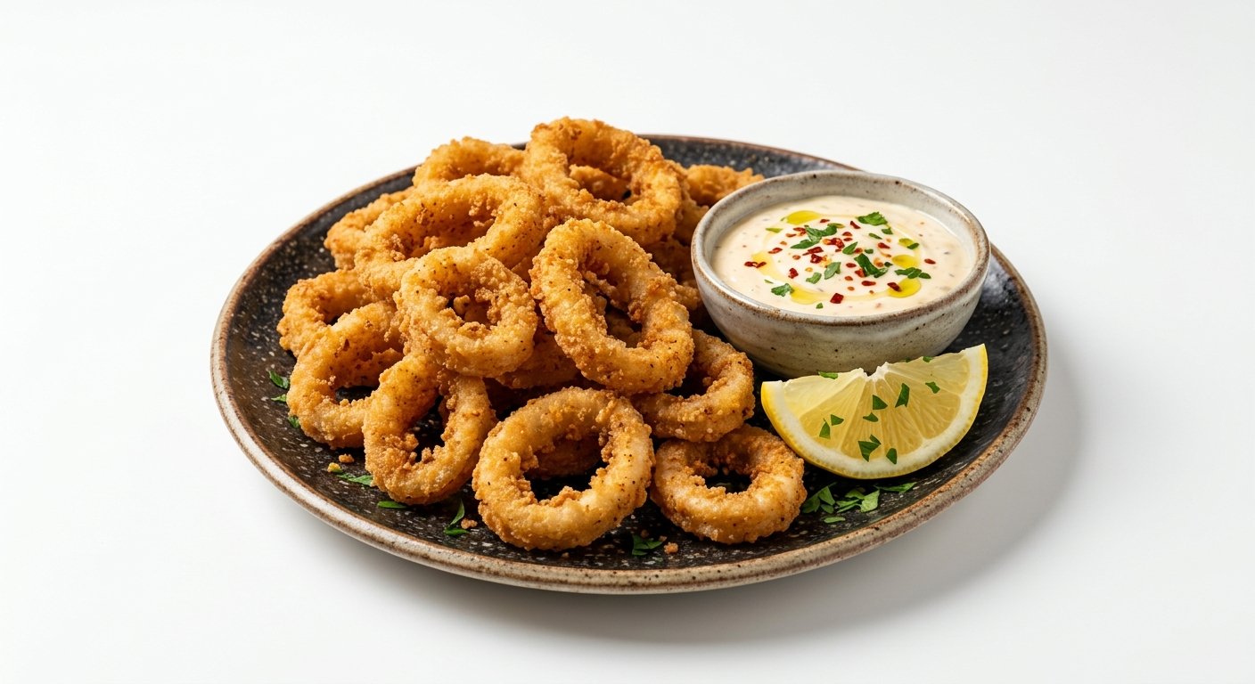 CALAMARI PANE CU SOS PICANT DE USTUROI
